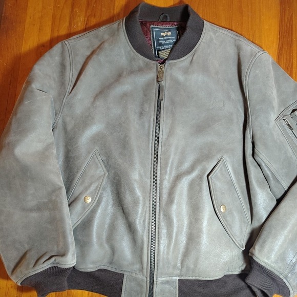 Vintage Alpha Industries 100% Quilt Lined Brown Leather Flight Jacket Men's  XL - Picture 1 of 16